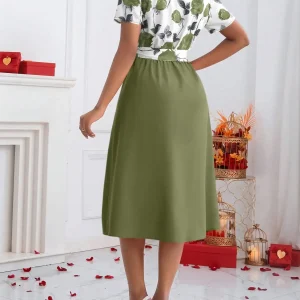 Women's Floral Print V-Neck Tie Waist Midi Dress - Rose Patchwork A-Line Short Sleeve Dress for Casual, Vacation & Wedding Guest