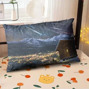 Starry Sky Sunset Sea Pillow, 2D Night Scene Pillow Core and Case Set, Aesthetic Pillow for Student Dormitory