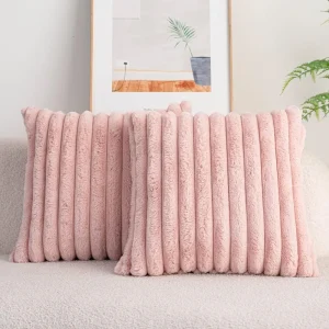 Faux Rabbit Fur Square Cushion Cover Big Thick Striped Super Soft Solid Color Pillow Cover 24×24inch Sofa Decor Cushion Covers