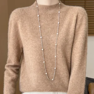 Women's Elegant Basic Style Pullover 100% Merino Wool Knitwear Autumn Winter Warm Solid Casual Loose Exquisite Clothing Tops