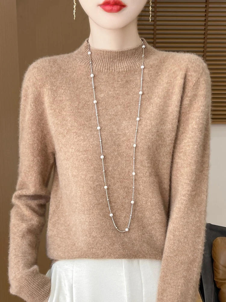 Women's Elegant Basic Style Pullover 100% Merino Wool Knitwear Autumn Winter Warm Solid Casual Loose Exquisite Clothing Tops - Image 6