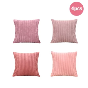 BUYNOW 1PC 4PCs/set Pink Corduroy Decor Couch Throw Pillow Covers Striped Cushion Cases Soft Boho Square Pillow Covers Home Sofa