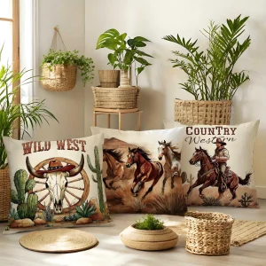 1/4pcs Country Western Cowboy Wild West Themed Pillowcases Sofa cushion cover home bedroom room decoration