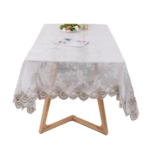 PVC Transparent Embroidered Lace Tablecloth with Drooping Soft Tablecloth Household Round Table TableclothTable Cloth Waterproof