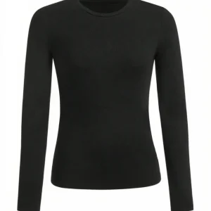 Women's solid-color long-sleeved T-shirt - Polyester knitted fabric, round neck, regular fit, fall-winter style