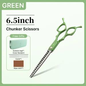 Fenice 6.5 Inch Colorful Straight Curved Thinning Chunker Shears Beginner Friendly Scissors Kit for Practice &Home Groomer Us