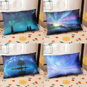 Starry Sky Sunset Sea Pillow, 2D Night Scene Pillow Core and Case Set, Aesthetic Pillow for Student Dormitory