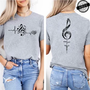Musical Notes Printed T-Shirt for Women,Heartbeat Music Graphic Tee Shirts Clothes,Aesthetic Women's Tee T-Shirts Musician Gift