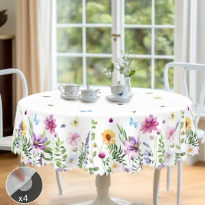 1 Piece of Spring and Summer Romantic Retro Floral Pattern Round Tablecloth, Butterfly Print Rectangular Tablecloth, Home Kitchen Table Cover, Indoor and Outdoor Use, Home Decoration, Holiday Gift for Family Friends
