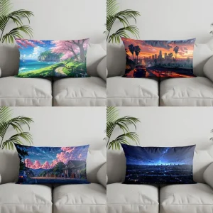 Home Decor Cherry Blossom Coastal Path Pillow Suitable For Sofa Bedroom Car Pillow Cover Cushion Rectangular Back Cushion