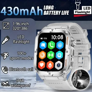 2026 New Men's Smart Watch LED Flashlight IP68 Waterproof Outdoor Sports Wristwatch Health Monitor Smart Watch for IOS Android