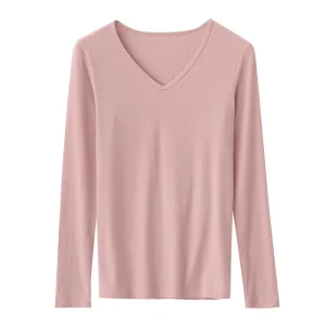 SuyaDream Women Knitted T Shirt Silk Viscose Blend Long Sleeves Solid Basic Cozy Tee 2026 Spring Summer Ribs Top Pink Blue