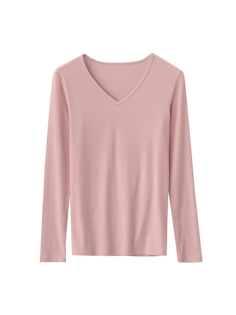 SuyaDream Women Knitted T Shirt Silk Viscose Blend Long Sleeves Solid Basic Cozy Tee 2026 Spring Summer Ribs Top Pink Blue - Image 16