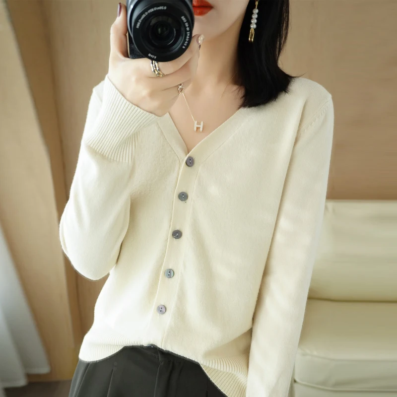 Early Autumn New Andy Cashmere Knit Cardigan V-Neck Solid Color Fashion High-Grade Comfortable Loose Casual Knitwear -GH021 - الصورة 11