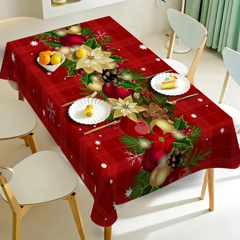 Christmas Holly Berry Rectangle Tablecloth Holiday Party Decor Reusable Tablecloth for Table Party Supplies Christmas Decoration - الصورة 3