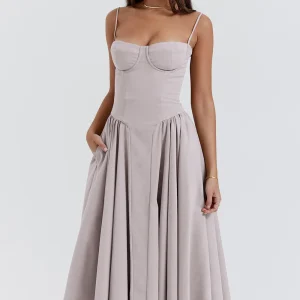 Summer Women Elegant Sleeveless Backless Pleated Dresses Lady Sexy Solid Sling Midi Dress 2024 Female Party Evening A-line Robes