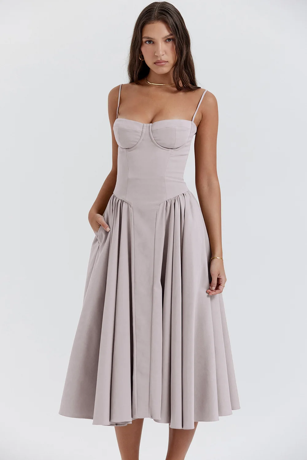 Summer Women Elegant Sleeveless Backless Pleated Dresses Lady Sexy Solid Sling Midi Dress 2024 Female Party Evening A-line Robes - Image 7