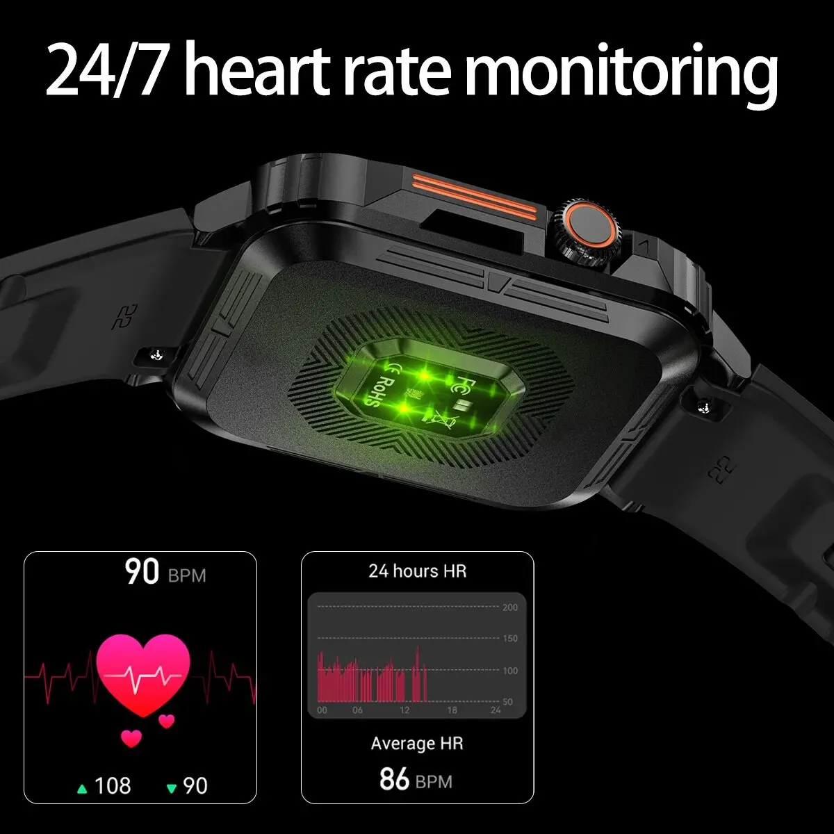SENBONO 1.95inch Outdoor Military Smart Watch Men Bluetooth Call Smartwatch For Android IOS IP68 Waterproof Sports Ftiness Watch - Image 2