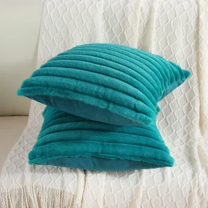 Faux Rabbit Fur Square Cushion Cover Big Thick Striped Super Soft Solid Color Pillow Cover 24×24inch Sofa Decor Cushion Covers