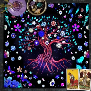 Mysterious Green Tree of Life Tarot Card Tablecloth Wicca Altar Cloth Fantastic Life Tree Tablecloth for Tarot Oracle Card Pad