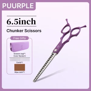 Fenice 6.5 Inch Colorful Straight Curved Thinning Chunker Shears Beginner Friendly Scissors Kit for Practice &Home Groomer Us