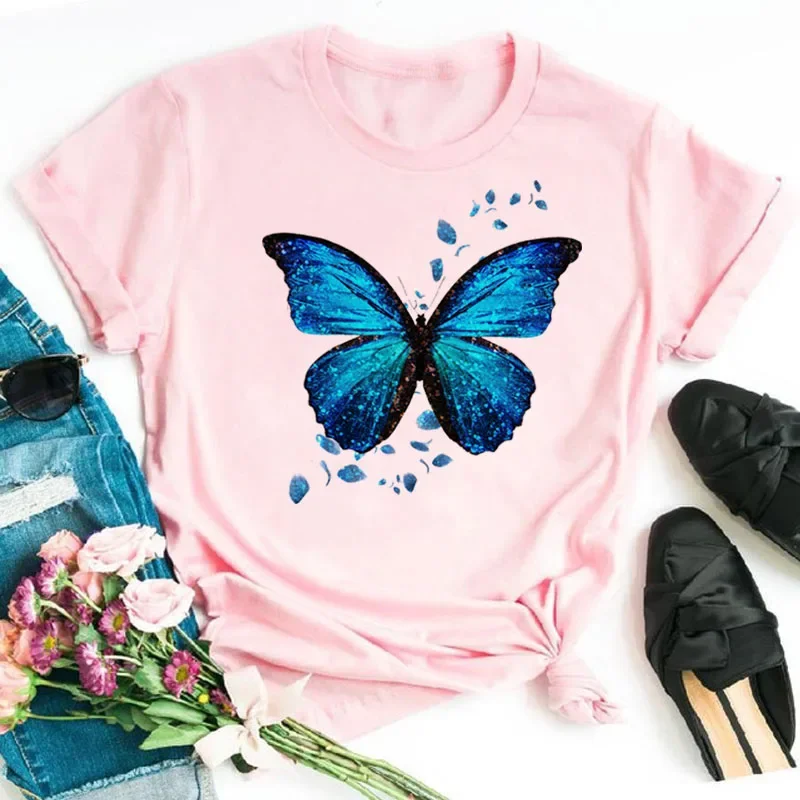 New Fashion Women T-shirt Colorful Butterfly Petal Print Short Sleeve and Round Neck Cute Graphic Tee Shirts Female Tops Clothin - Image 30