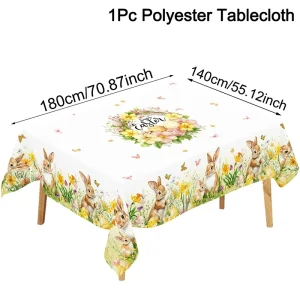 Spring Floral Easter Tablecloth Bunny Eggs Garden Tablecloth Rustic Easter Decorations for Home 2026 Kitchen Dining Table Cover
