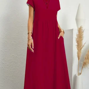 Women Vintage Solid Dress 2023 Summer Elegant O Neck Short Sleeve Cotton Linen Dresses Female Casual Loose Sundress Long Dress