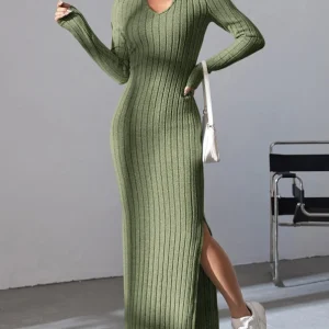 Spring and summer 2024 new style knitted slim lapel long sleeve dress pit strip solid color tight skirt
