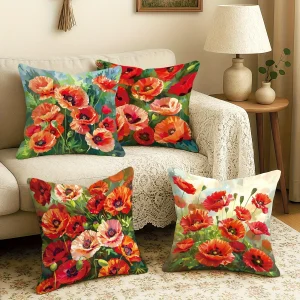 Home Decor Colorful Poppy Flower Pillow Covers For Home Pattern Cushion Cover Suitable For Sofa Bedroom Car Pillow Cover