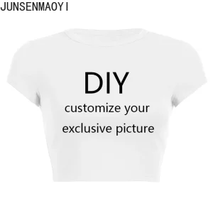 Diy Your Own Design Print Pattern Customize Summer Short Sleeve O Neck Solid Color Cropped Navel Women Crop Tops Fashion T-Shirt