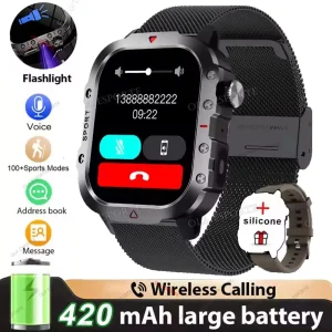 Outdoor 100+Sports Smart Watch Waterproof 2.01 inch HD Screen LED Flashlight Bluetooth Talking Smartwatch Men Women Holiday Gift