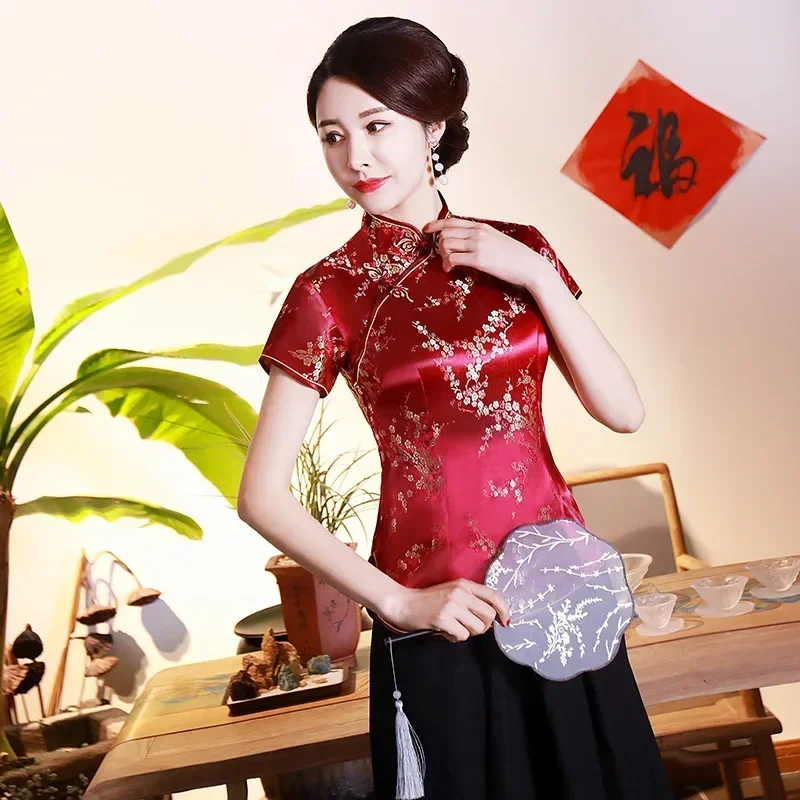 Elegant Ethnic Style Streetwear Cheongsam Qipao Tees Fashion Clothes Tshirts Vintage Shirts for Women Y2k Tops Women Clothing - الصورة 9