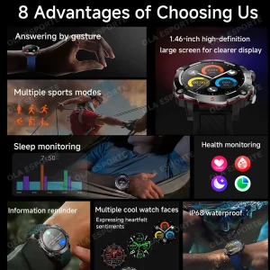 New Outdoor Military Dual-Band GPS Military Smart Watch 5ATM Waterproof Heart Rate Sleep Monitor Bluetooth Calls Smart Watch Men
