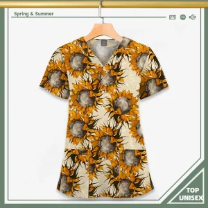 Surgical Uniform Printing Holiday Beautiful Shirt V-neck Style Pocket Design Blouse Surgical Top Woman Men Nurse Medical Uniform