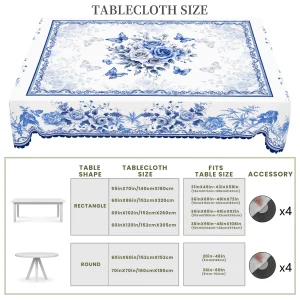 1 Piece of Oriental Retro Blue and White Porcelain Flower Theme Tablecloth, Country Farmhouse Style, Blue and White Flower Pattern Design, Suitable for Spring and Summer Camping Style Picnic, Holiday Party, Garden Birthday Party Decoration, Kitchen Accessories, Restaurant Terrace, Indoor and Outdoor