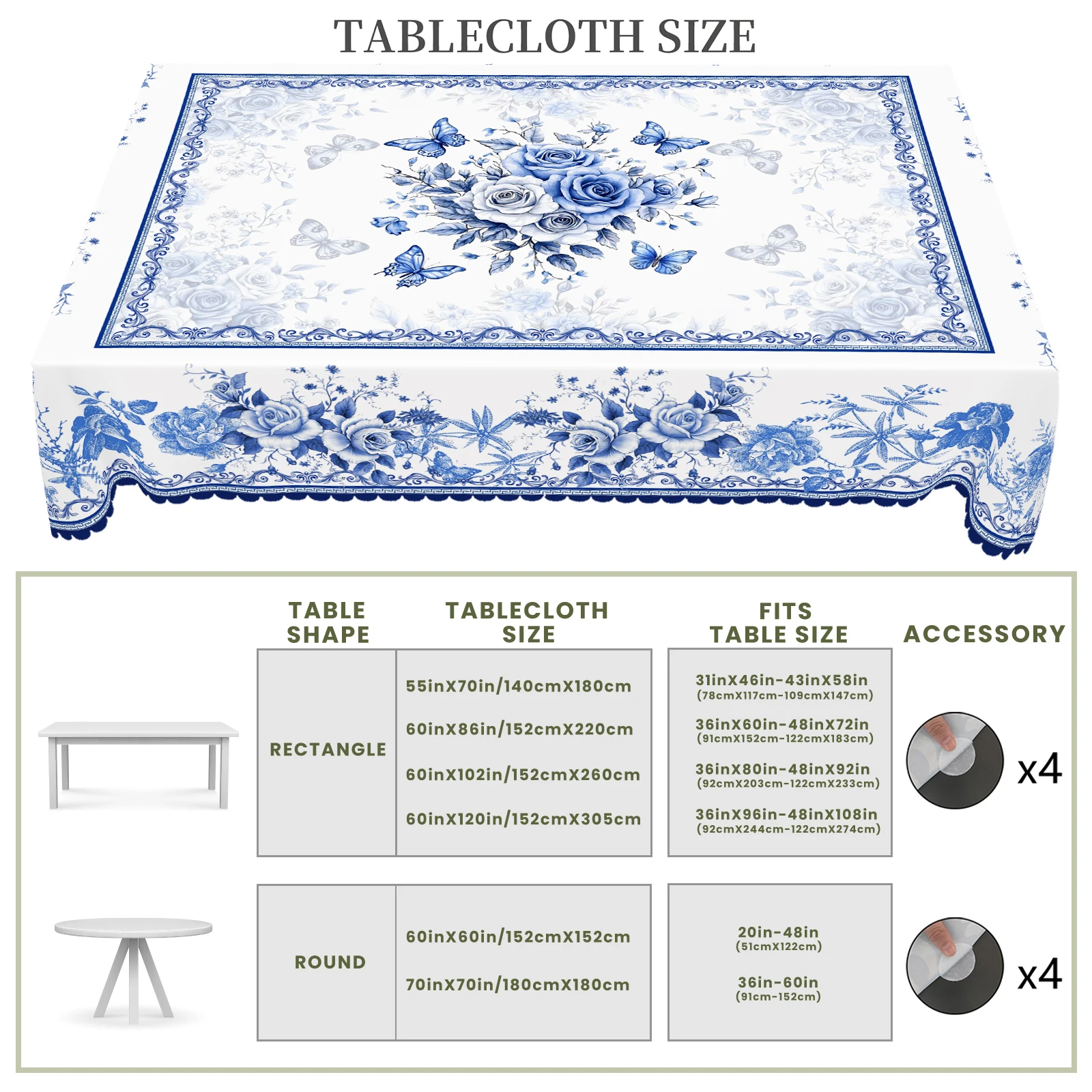 1 Piece of Oriental Retro Blue and White Porcelain Flower Theme Tablecloth, Country Farmhouse Style, Blue and White Flower Pattern Design, Suitable for Spring and Summer Camping Style Picnic, Holiday Party, Garden Birthday Party Decoration, Kitchen Accessories, Restaurant Terrace, Indoor and Outdoor - الصورة 5