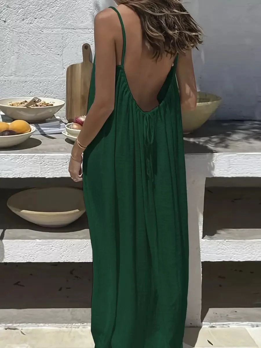 2026 New Women's Strap Dress Open-Back Loose Homewear Dress - Image 12