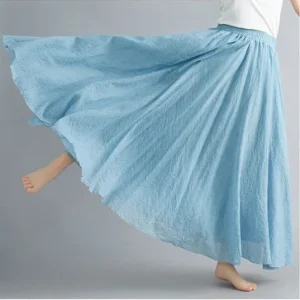 28-Color Mori Girl Literary Cotton Linen Dress Elastic Waist A-line Expansion Skirt Solid Color Ethnic Style Women Long Skirts