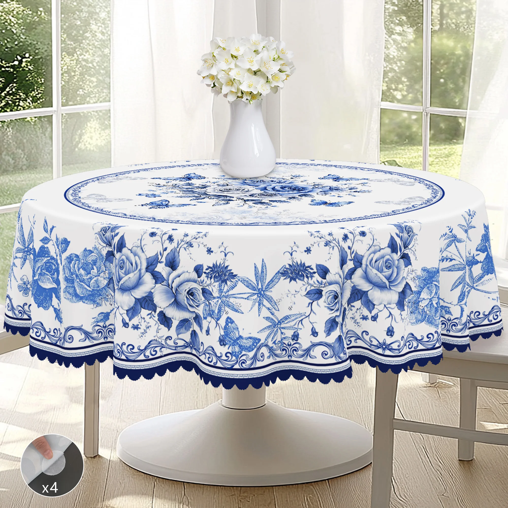 1 Piece of Oriental Retro Blue and White Porcelain Flower Theme Tablecloth, Country Farmhouse Style, Blue and White Flower Pattern Design, Suitable for Spring and Summer Camping Style Picnic, Holiday Party, Garden Birthday Party Decoration, Kitchen Accessories, Restaurant Terrace, Indoor and Outdoor