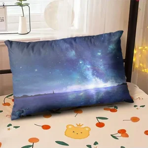 Starry Sky Sunset Sea Pillow, 2D Night Scene Pillow Core and Case Set, Aesthetic Pillow for Student Dormitory