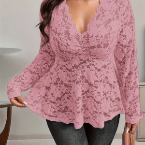 Elegant Fashionable Women's Long Sleeve Lace T-shirt Lady's Stylish Lace Top Comfortable Fit Casual Wear