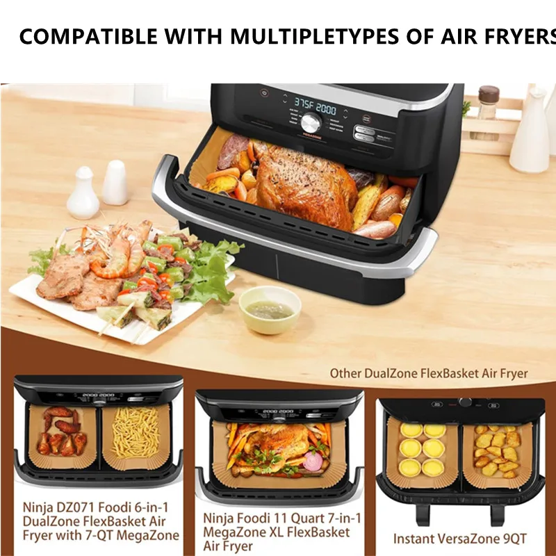 50-200pcs Rectangle Disposable Air Fryer Paper Non-Stick Airfryer Baking Paper Liner Oilproof Oven Pad Mat for Ninja for Philips - الصورة 2