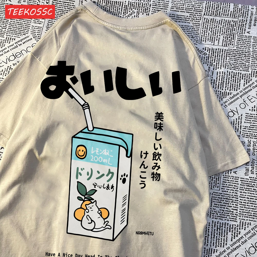 Cute Japanese Cat Print Oversized T-shirt Women Men Short Sleeve Loose Casual Tee Shirt Streetwear Tops Cotton Harajuku Clothing - الصورة 8