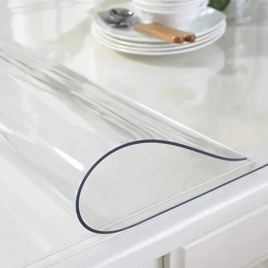 PVC Transparent Tablecloth Waterproof Oil-proof Anti-scalding Soft Glass Rectangular Tablecloth Kitchen Table Mat Table Cover - الصورة 2