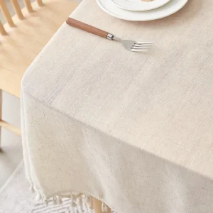 Beige linen square tablecloth, retro countryside style, kitchen living room coffee table decoration tablecloth