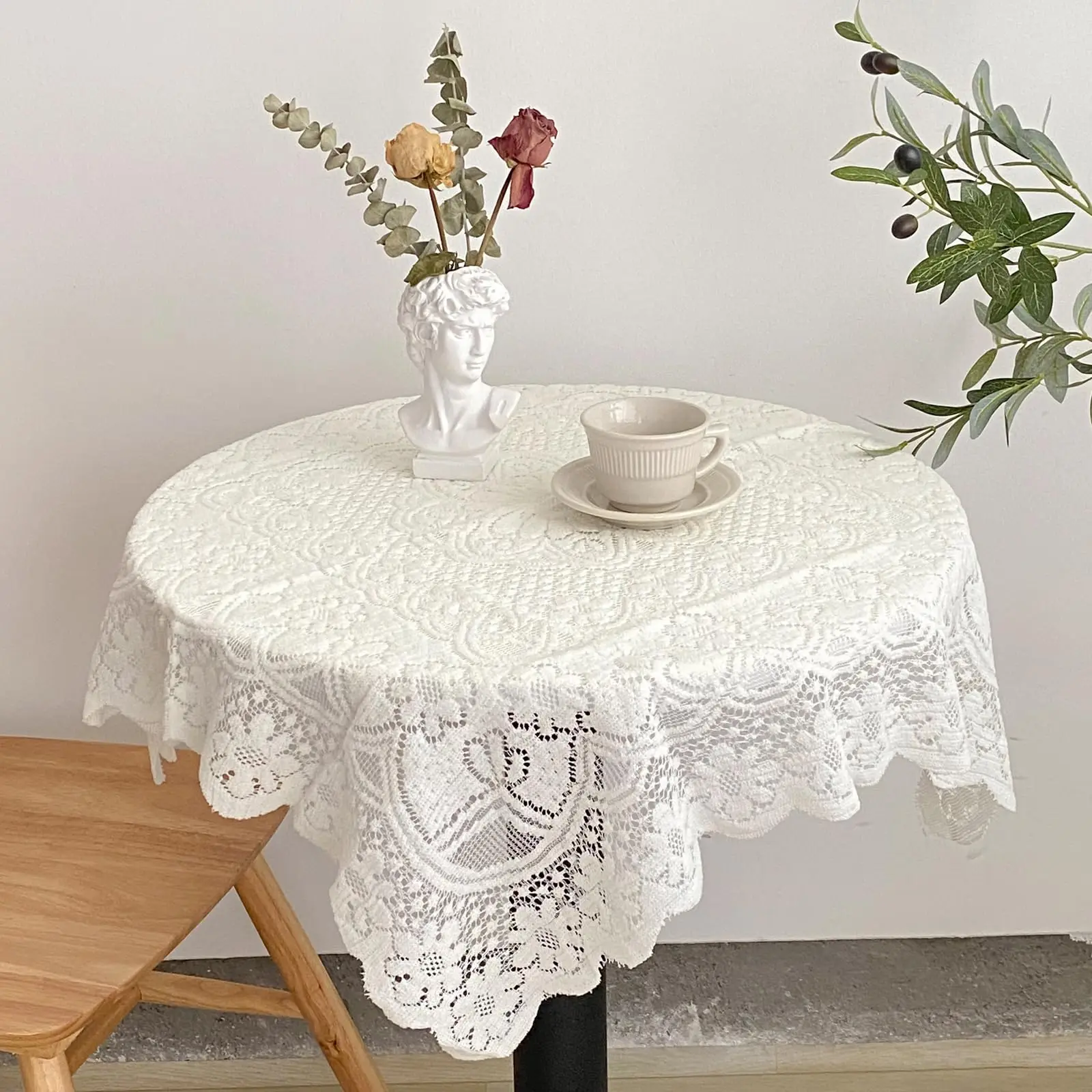 Square Lace Tablecloth White Flower retro European Embroidered Dinning table linen Cover wedding party garden home decoration