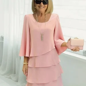Spring and summer fashion cake skirt women's temperament loose slimming round-neck dress women