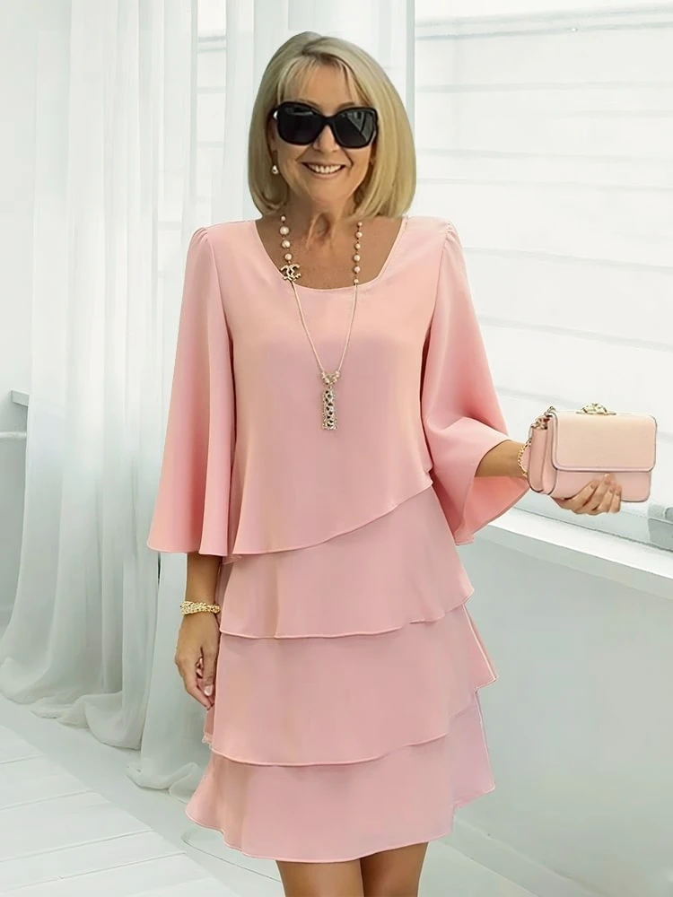 Spring and summer fashion cake skirt women's temperament loose slimming round-neck dress women - Image 4