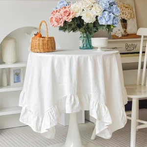 100% Cotton Round Table Cloth Washable Vintage Ruffle Tablecloth For Wedding Party Dining Banquet Decor Living Room Table Cloth
